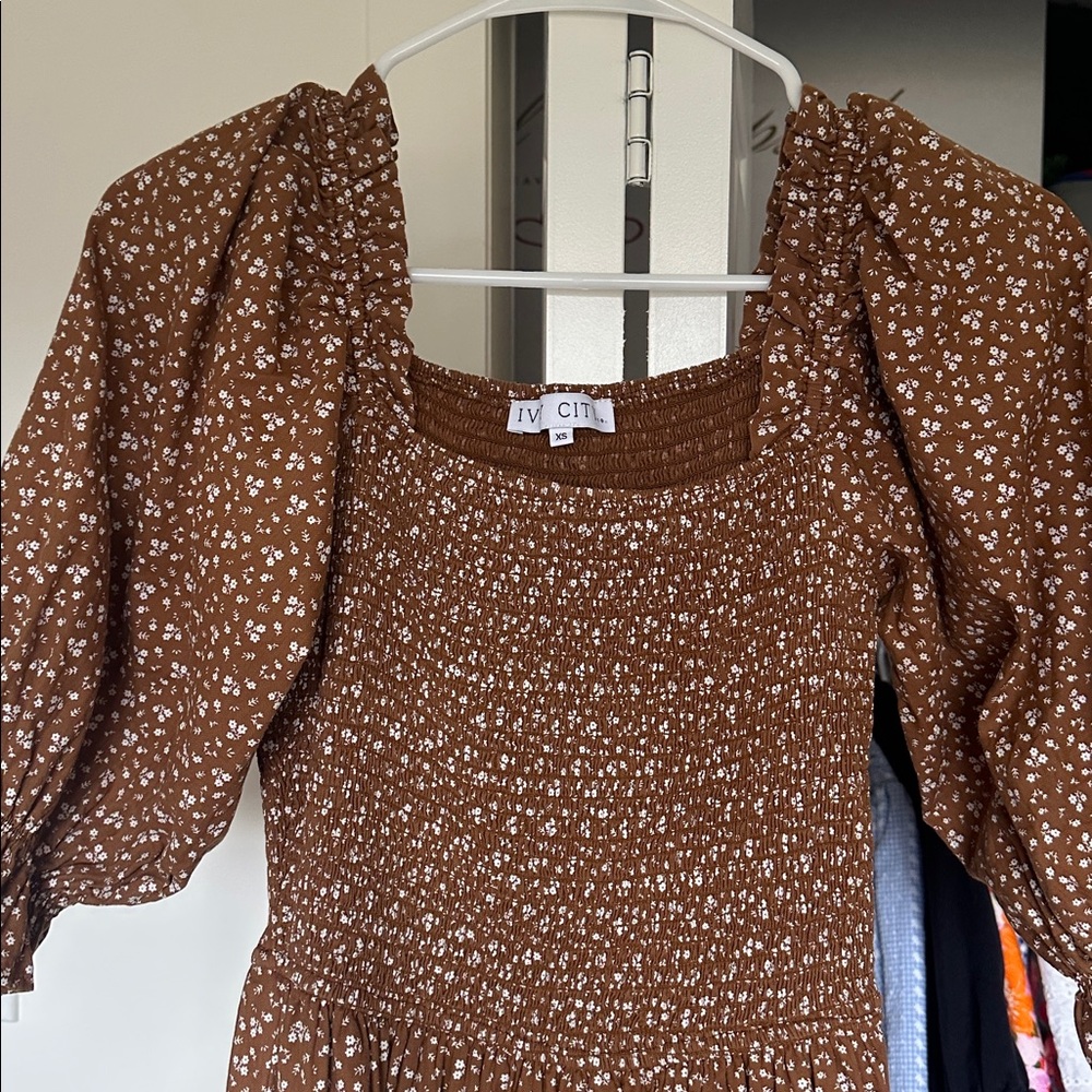 Ivy City Brown Floral Midi Dress